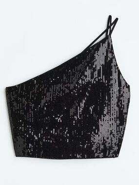 H&M Black Sequin Crop One Shoulder Strap